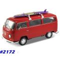 Volkswagen Bus T2 1972 red 1/24 Welly NEW+boxed  #2172 instant wheels