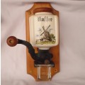 LOVELY LARGE   VINTAGE DUTCH COFFEE GRINDER , WALL MOUNTED PORCELAIN AND GLASS COFFEE HOLDERS