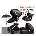 3 in 1 baby pram/ stroller white color high quality baby strollers 2 in 1 leather stroller