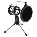 Professional Foldable Desktop Microphone Tripod Stand with Pop Shield Dual Filter