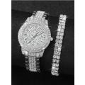 Ladies Stunning 2pc Iced Diamante Watch & Bracelet Set