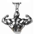 Mens Cool Super Jacked Antique Silver Design Muscle Man Pendant Necklace