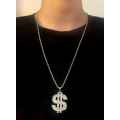 Mens Stunning & Solid Stainless Steel Iced out Dollar Sign Chain Necklace