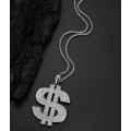 Mens Stunning & Solid Stainless Steel Iced out Dollar Sign Chain Necklace