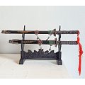 Classic Mini Sacred Chinese SAMURAI NINJA Steel Metal Sword Set with Stand - Black