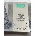 ZIMBABWE $100 BANK NOTES (Pack of 100 notes). Harare 2007. Including RADAR NOTE #AA8241428