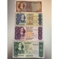 South Africa Bank Notes - R10, R5, R2 and R1 notes. Circulated condition.