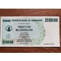 Zimbabwe $25 MILLION Bearer Cheque - ERROR CHEQUE - Watermark 500 and Note 25 000 000 - Issued 2008