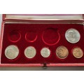 1966 Partial Proof Set - Includes 1c-50c in SA Mint Box. Brilliant Proof Coins.