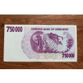 Zimbabwe $750,000 Bearer Cheque - ERROR CHEQUE - Watermark 1,000 and Note 750,000 - Issued 2008 - Go