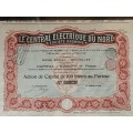 Bruxelles, France - `Le Central Electrique du Nord`. Share Certificate number 15424. 18 January 1906