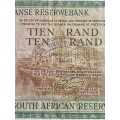 South Africa R10 Cancelled note - STAMPED CANCELLED by SA Reserve Bank Teller.