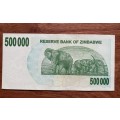 Zimbabwe $500,000 Bearer Cheque - Issued 2007 - Governor Dr G. Gono. Note in excellent condition