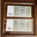 Two Russia 500 Rubles Bank Notes with numbers PP105279 and PP 105280 in Sequence. Issued in 1912.