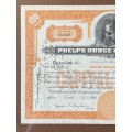 USA, New York. `Phelps Dodge Corporation` Share Certificate Number 233060, 100 shares. 23/02/1951