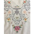 Vintage embroidered linen tablecloth
