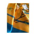 Lady`s Satin Silk Scarf with Various Flowers - Gold