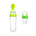 Silicon 90ml Baby Squeeze Bottle and Silicon Fruit Feeder Pacifier Set of 2: Pink