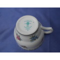 Single Crown Staffordshire cup.  Anniversary Greetings - August.  No chips, cracks or repairs.