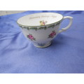 Single Crown Staffordshire cup.  Anniversary Greetings - August.  No chips, cracks or repairs.