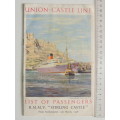 Union- Castle Line - List of Passengers RMMV Stirling Castle from Southampton 13th March 1958