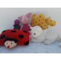 Lot of 4 medium soft toys and a small Barney