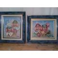 Set of two Original Clown oil paintings by Moninet . Proffesional frames - Free shipping