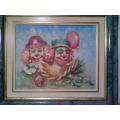 Set of two Original Clown oil paintings by Moninet . Proffesional frames - Free shipping