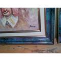 Set of two Original Clown oil paintings by Moninet. (2)