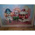 Large original Clown oil painting by Moninet, "Lister". Professional frame. Free shipping