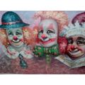 Large original Clown oil painting by Moninet, "Lister". Professional frame. Free shipping