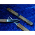 2 Vintage Wood handle sliding case cutlery Camping Sets