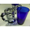 Set of 2 Vintage art deco Cobalt Blue Glass Mugs with metal Nude Lady Handles - Original display Box
