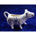 Vintage delft style blue and white, Cow shaped Creamer with tray