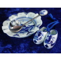 A collection of 3 Vintage Delft ornaments - Ashtray, Clog and Spoon
