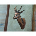 Vintage Framed copper wall plaque - Animals, 2 in the lot