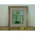 Professionally framed original water Painting of Boy with the sea in the background