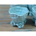 A set of 9 Vintage porcelain Egg Cups, blue with gold trim, excellent condition