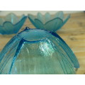 Set of 3 vintage Blue textured leaf shaped glass Bowls