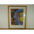 Large vintage Abstract print in Glass and Framed, 1960's, 39cm x 53cm