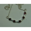 Vintage silver tone Necklace with Pendant, Bracelet and Brooch Set.  - red polished stones