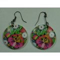 Vintage large printed, button Earrings