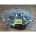 Large silverplated footed Serving Dish with glass bowl inner and silverplated lid, EPNS, 26cm diam