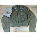 Old SADF Combat Jacket, Regt. Pres. Steyn, complete with badges and 2 pairs of trousers
