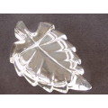 Vintage Crystal leaf chaped Dish, trinket dish, 11cm