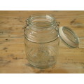 Large clear glass barrel shaped Cookie Jar with rubber seal lid, Vintage
