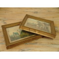 Antique 19th century, Continental hunting Prints with original frames and labels. 2 in the lot