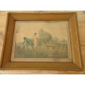 Antique 19th century, Continental hunting Prints with original frames and labels. 2 in the lot