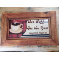 Framed Coffee advertisement sign.15cm x 24cm