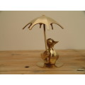 Vintage solid brass Duck figurine with Umbrella - 13cm
